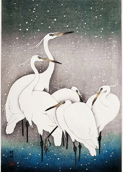 Group-of-Egrets-by-Ohara-Koson