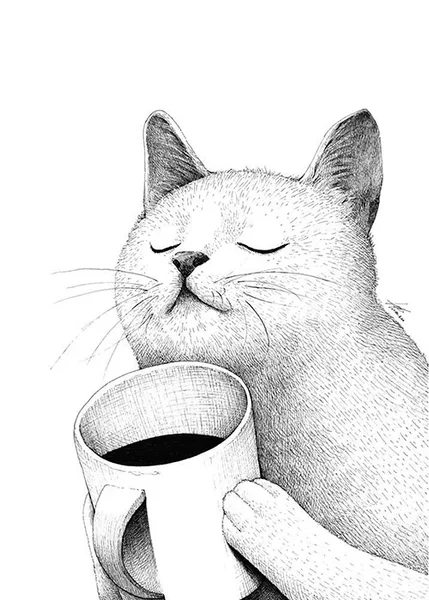 Kahve Keyfi Yapan Kedi