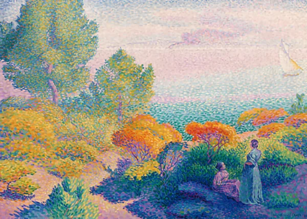 Two-Women-by-the-Shore-Mediterranean-by-Henri-Edmond-Cross