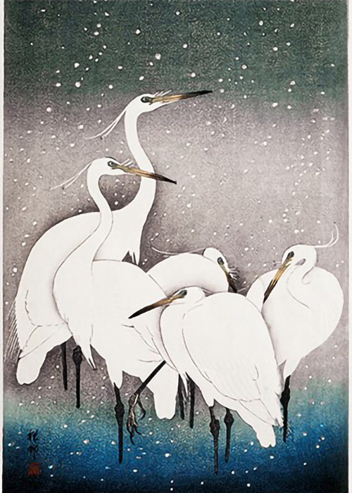 Group-of-Egrets-by-Ohara-Koson