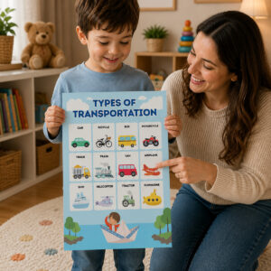 İngilizce A3 Poster Seti (5 Adet Poster) - Tek Yön Selefonlu - Body Parts, Multiplication Table, Math Symbols, Transportation, Colors