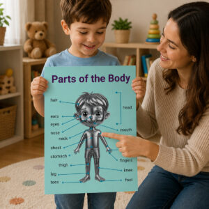 İngilizce A3 Poster Seti (5 Adet Poster) - Tek Yön Selefonlu - Body Parts, Seasons, Time, Numbers, Occupations