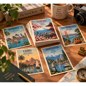 Vintage Retro Nostaljik Şehir Kartpostal Seti – 16 Parça - Kart 10x15cm Vintage Cities Cards Set