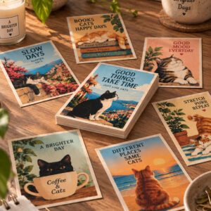 Vintage Retro Nostaljik Kediler Kartpostal Seti – 16 Parça - Kart 10x15cm Vintage Cat Cards Set