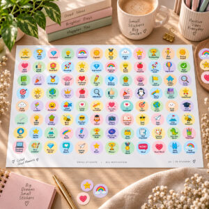 100 ADET Öğretmen Öğrenci Ödül Sticker, İngilizce 3cm çapında