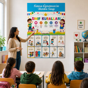 Kişiye ve Sınıfa Özel Büyük Ebat Sınıf Kuralları Posteri (66x98cm) - 300gr Japon Bristol Karton - Parlak Kaplama